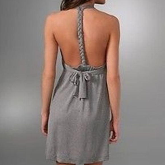 Black Halo Women Dress Braided T Halter Mini Asphalt Gray Open Back Metallic Y2K - Picture 2 of 8